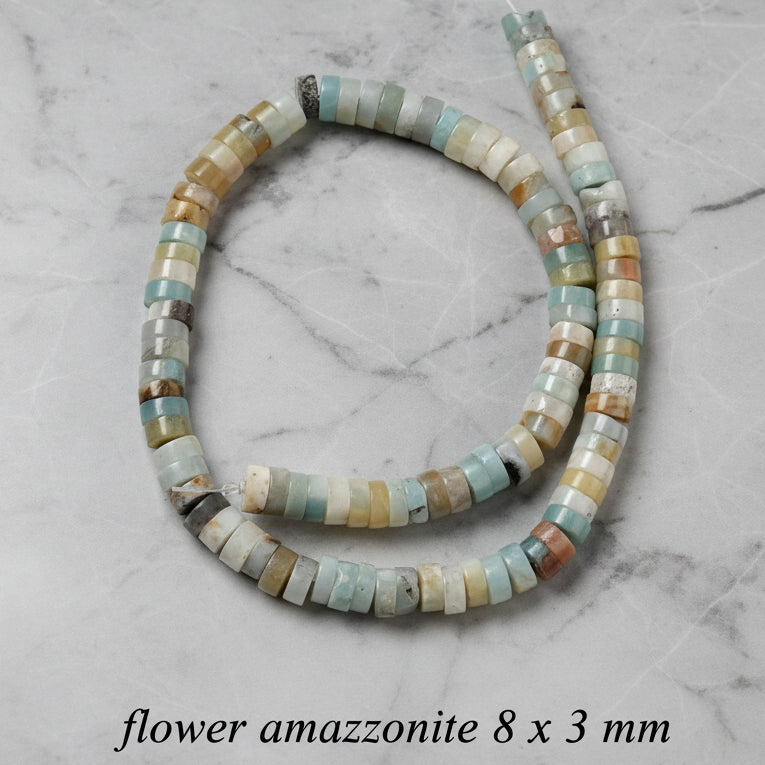 Natural Flower Amazonite — Rondelles 4x2 / 6x3 / 8x3mm | Strand ~38 cm