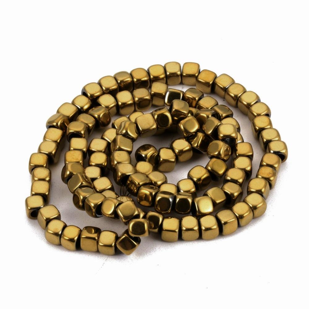Hematite — Cubes 2/3/4mm | Light Gold, Medium Gold | Strand ~40 cm