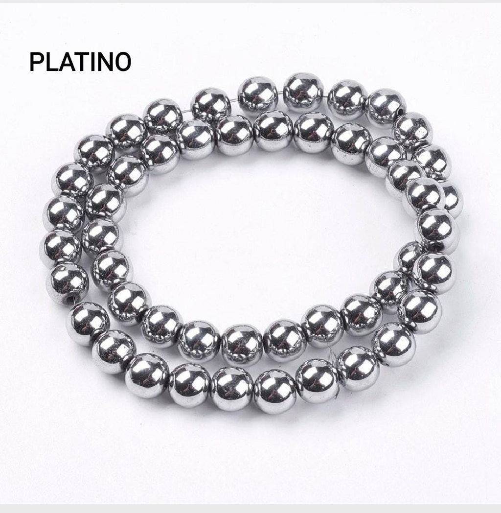 Hematite — Round Beads 6/8mm | Platinum, Silver, Gold, Rose Gold