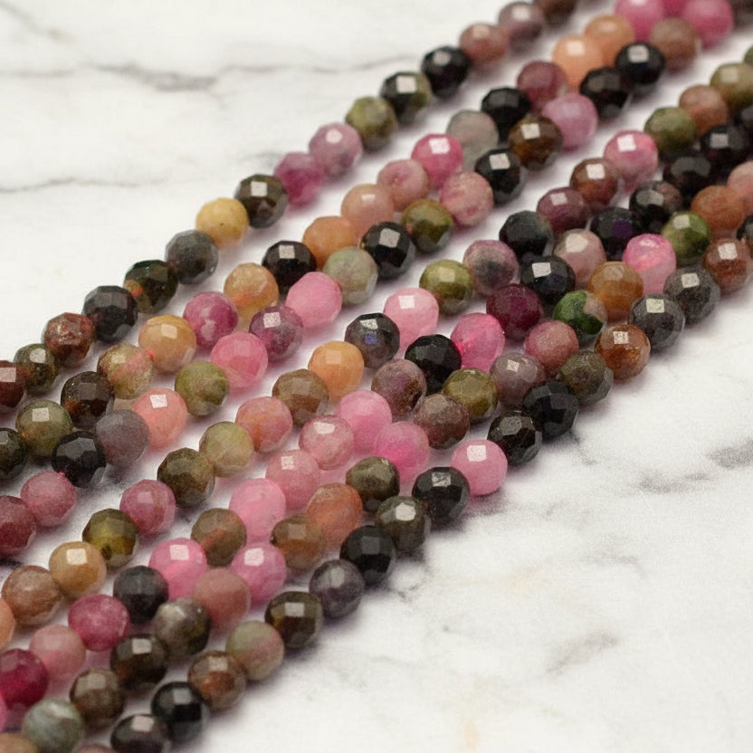 Natural Tourmaline — Faceted Beads 4mm | Strand ~39 cm