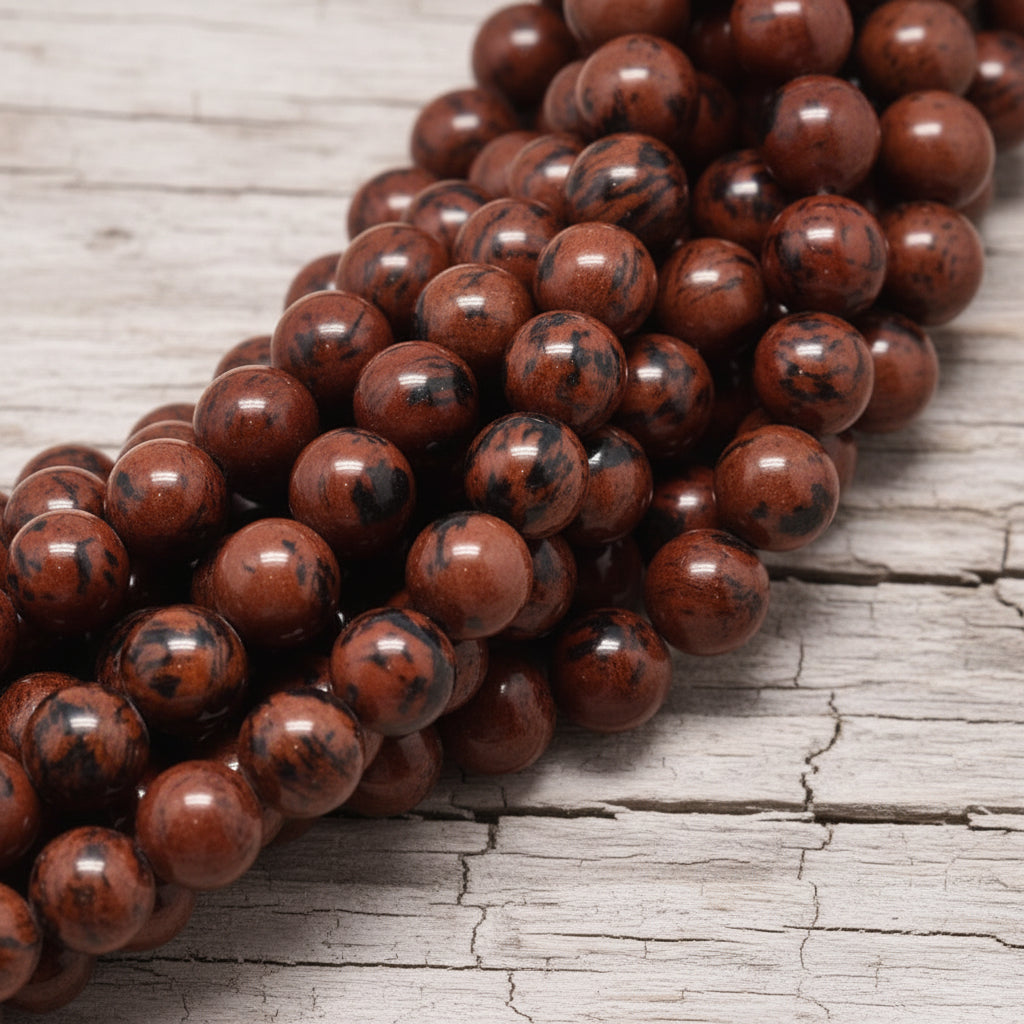 Natural Mahogany Obsidian — Round Beads 4/6/8/10mm | Strand ~38 cm