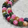 Natural White Jade — Faceted Polygons 9/10mm | Multicolor Tourmaline | Strand ~38 cm