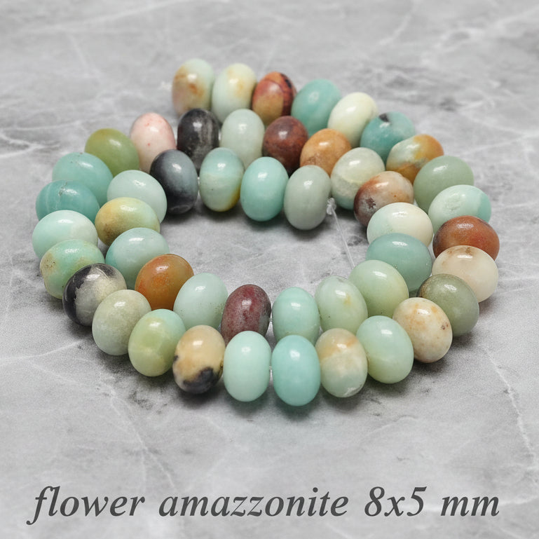 Natural Amazonite Flower — Rondelle 4x2mm and 8x5mm | Strand ~38 cm