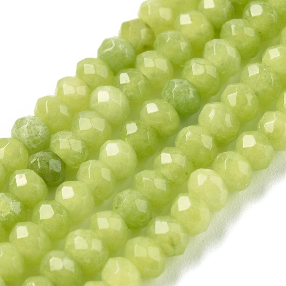 Malaysian Natural Jade — Faceted Rondelles 4x2mm | Yellow Green | Strand ~36 cm