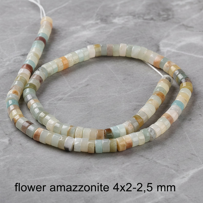 Natural Flower Amazonite — Rondelles 4x2 / 6x3 / 8x3mm | Strand ~38 cm