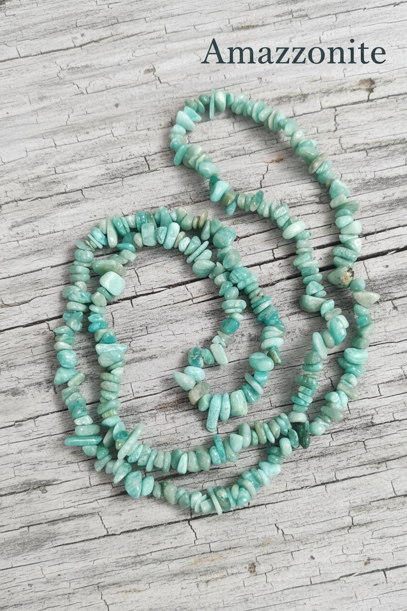 Collana Chips di Pietre Naturali — Ametista, Amazzonite, Fluorite, Lapislazzuli e molte altre | 80 cm