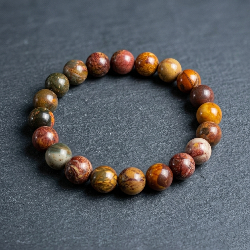 Bracciale di Diaspro Picasso — Sfere 10mm | 19-22 cm