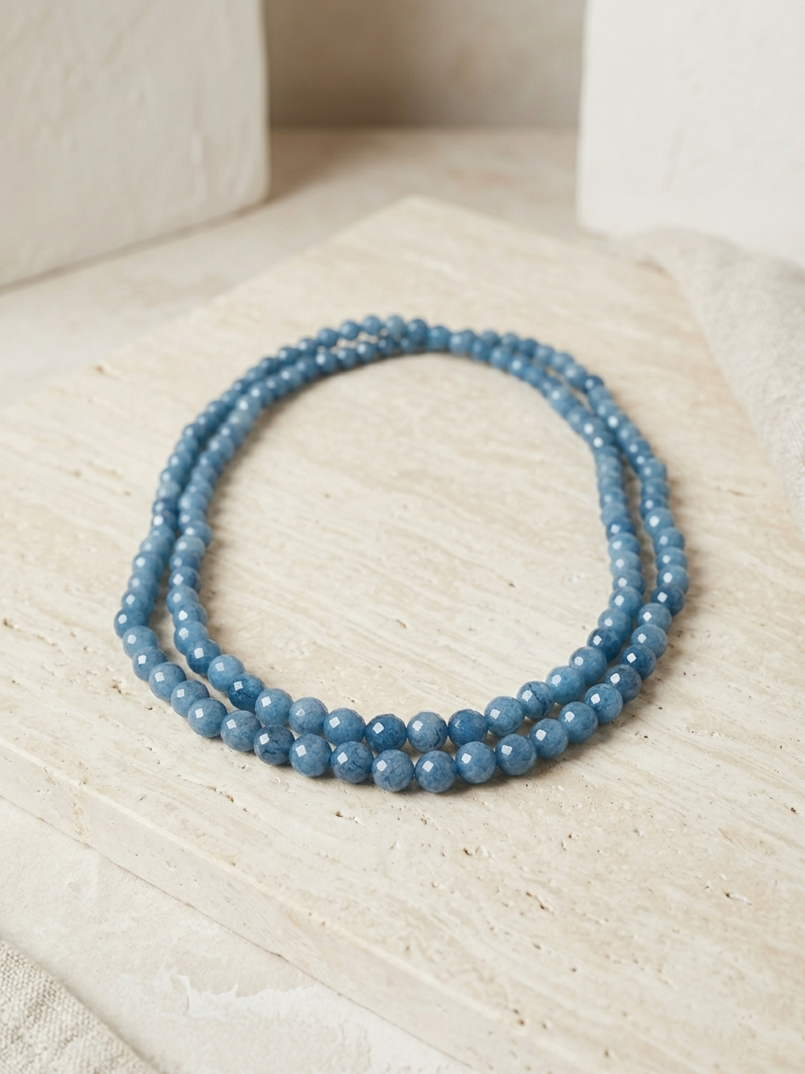 Natural Cadet Blue Jade Necklace — Faceted Beads 8mm | 110 cm