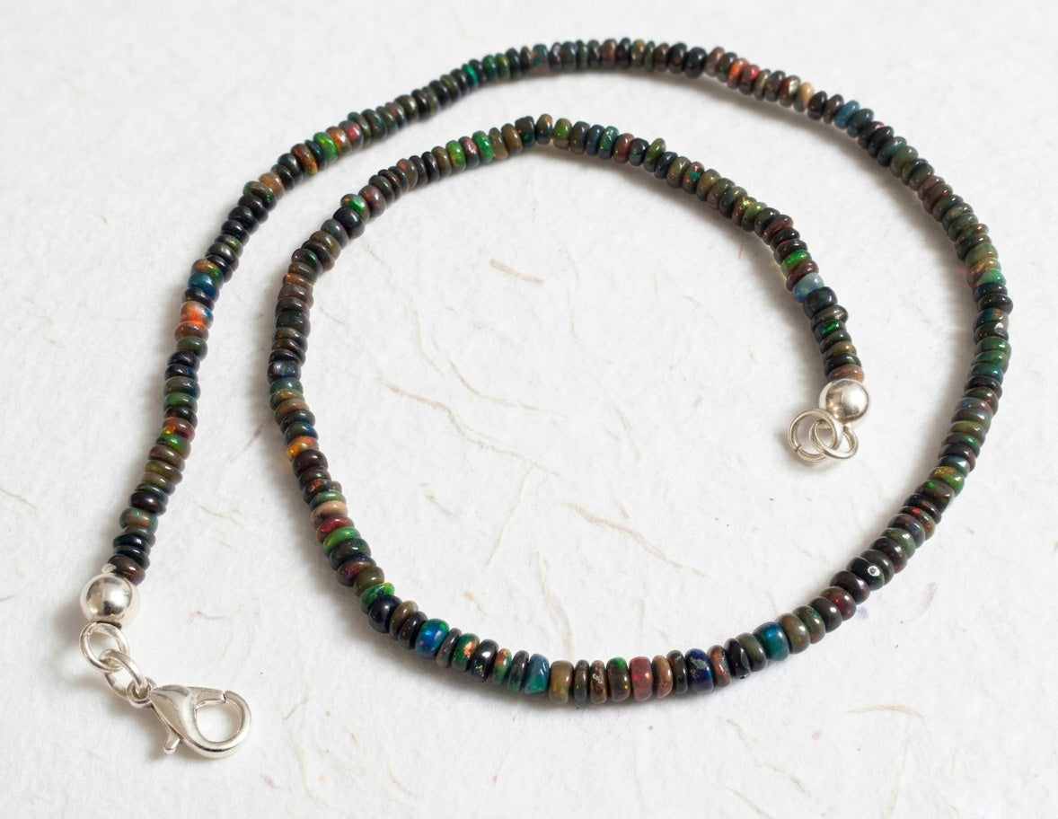 Dark Welo Opal Choker Necklace — Cabochon Rondelles 3mm | 40 cm