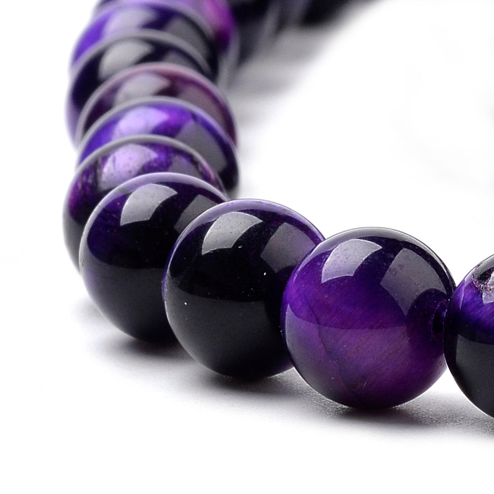 Œil de Tigre Indigo Naturel — Perles Rondes 8mm | Fil ~ 38 cm
