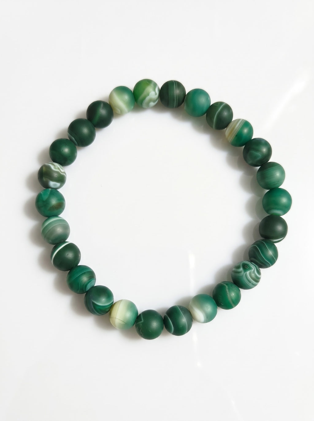 Collana di Agata Verde Satinata — Perline Tonde 14mm | 45 cm