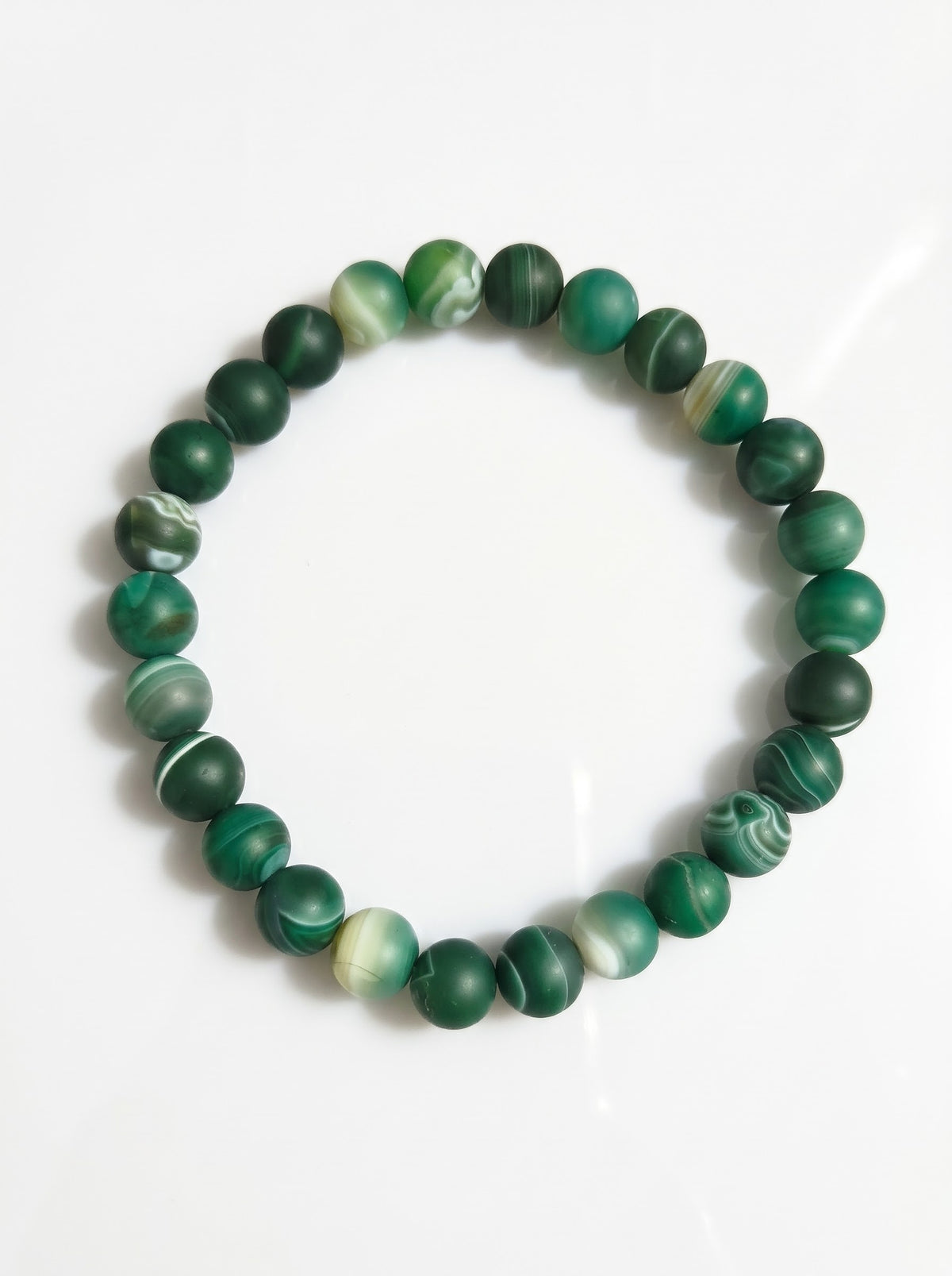 Collana di Agata Verde Satinata — Perline Tonde 14mm | 45 cm