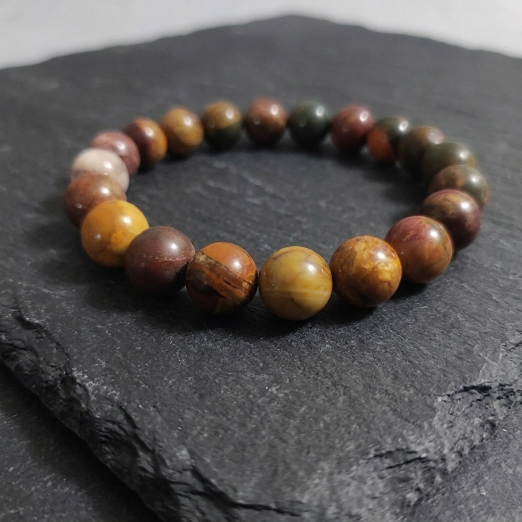 Bracciale di Diaspro Picasso — Sfere 10mm | 19-22 cm