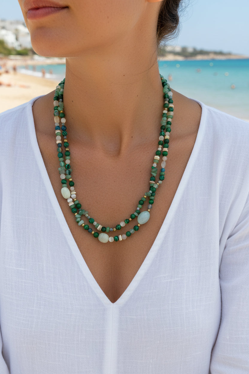 Multi-Stone and Multi-Material Necklace — Multicolor | 120 cm