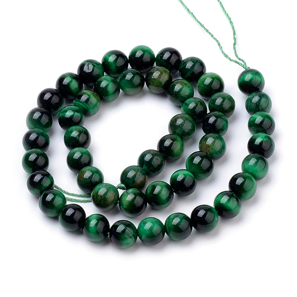 Œil-de-tigre vert naturel — Perles rondes 8 mm | Fil ~ 38 cm