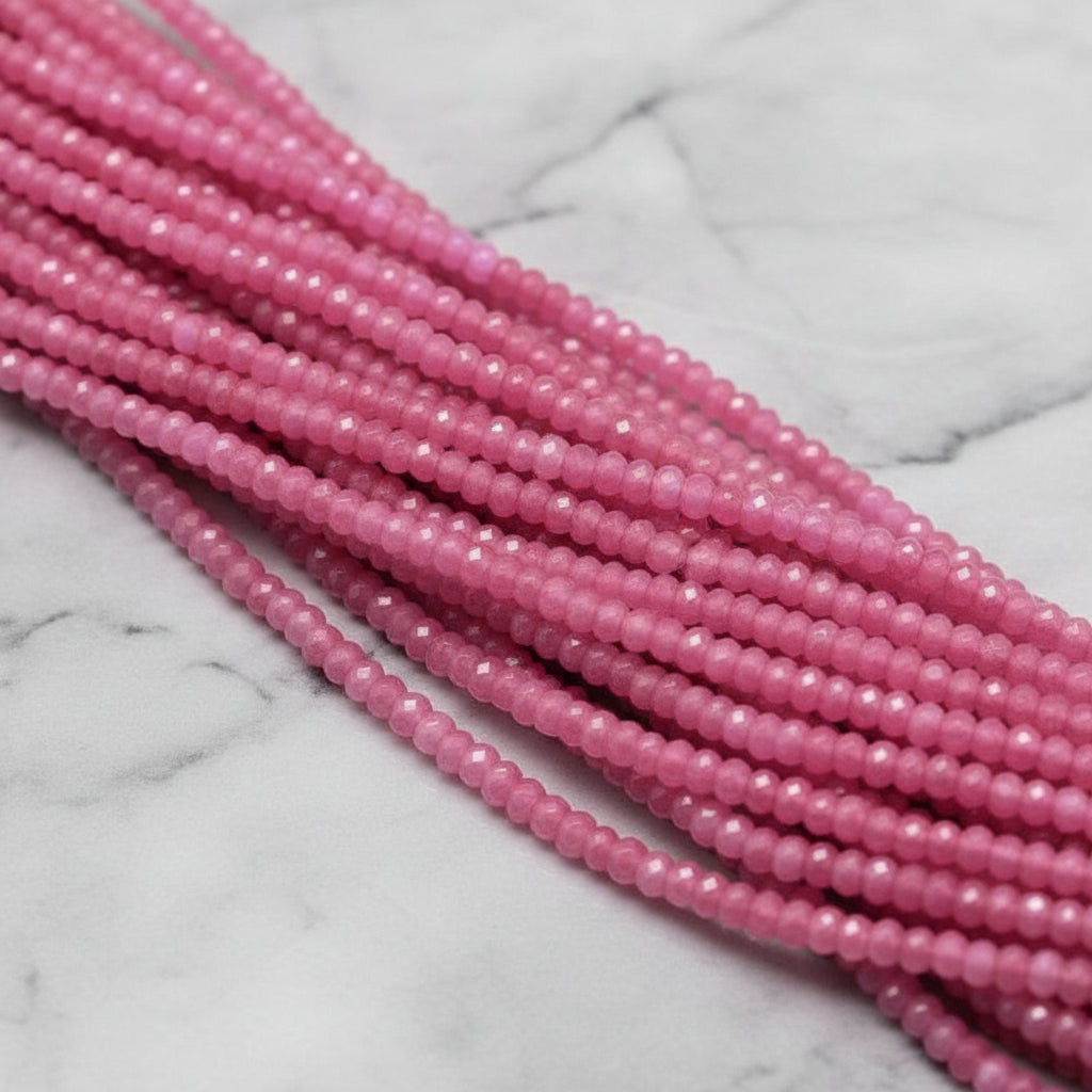 Malaysian Natural Jade — Faceted Rondelles 4x2mm | Deep Pink | Strand ~36 cm