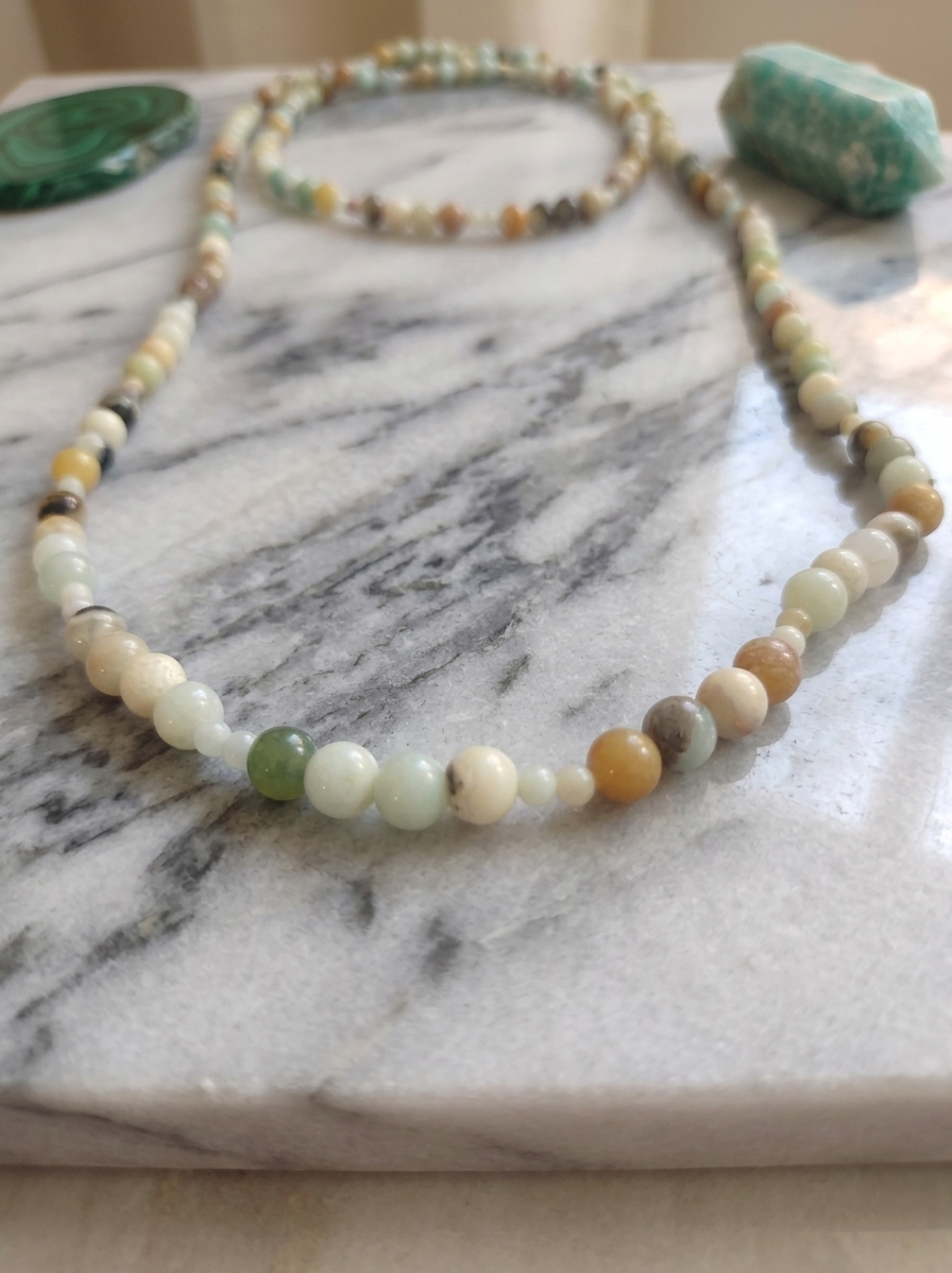 Long Necklace with Natural Flower Amazonite — Stones 4/8mm | 150 cm
