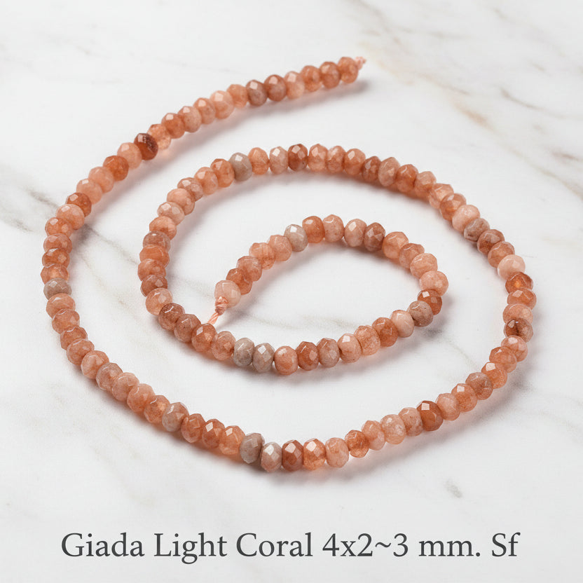 Malaysian Natural Jade — Faceted Rondelles 4x2mm | Light Coral | Strand ~36 cm