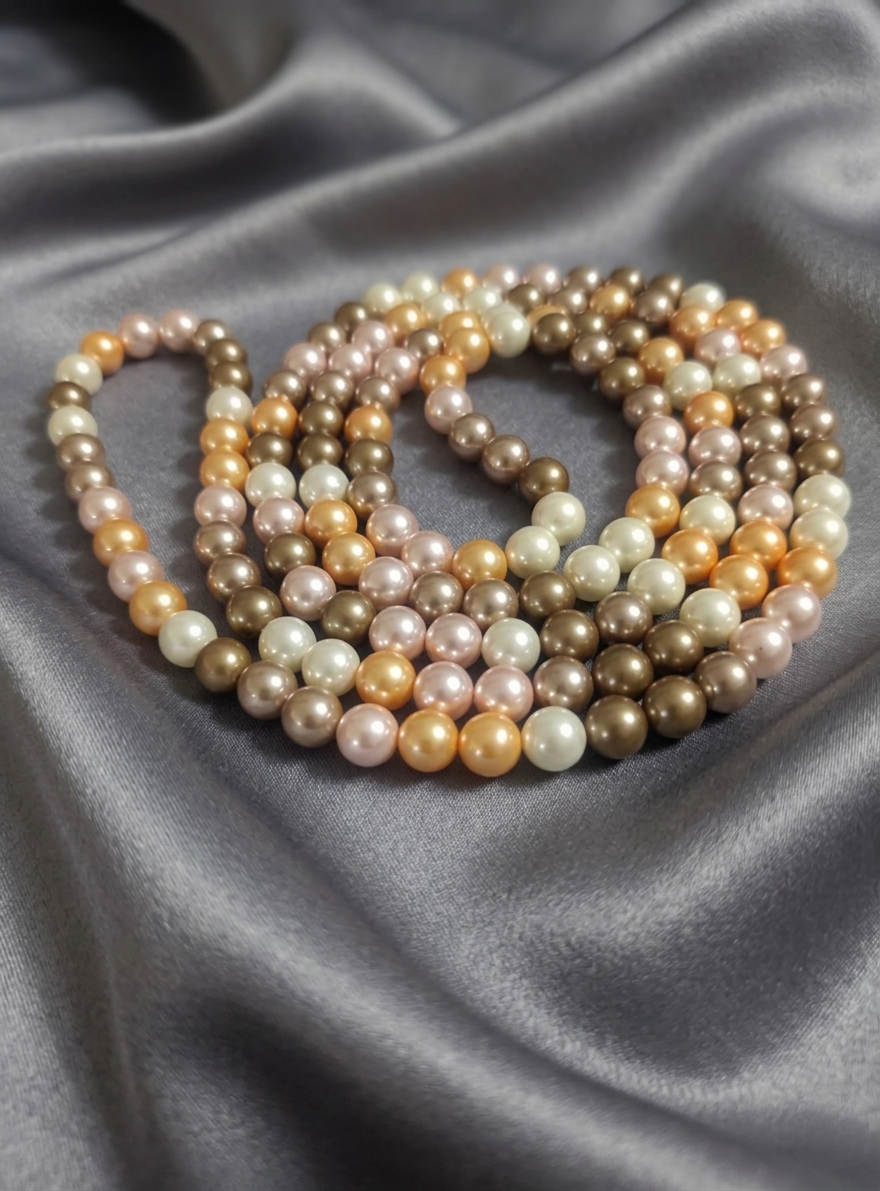 Long Necklace of Natural Mother-of-Pearl Beads — 8mm | 120 cm