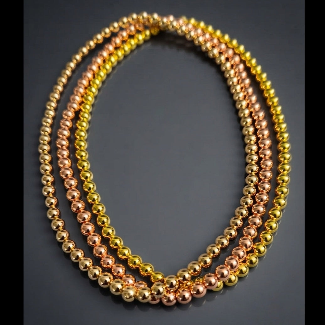 Collana di Ematite — Perline Tonde 6mm | Gold, Light Gold e Rose Gold | 40 o 45 cm