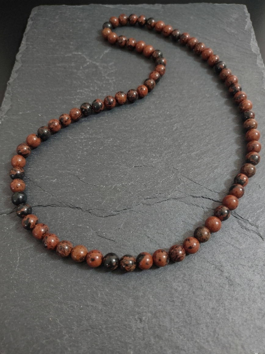 Collana Mala di Ossidiana Mogano — Sfere 10mm | 75 cm