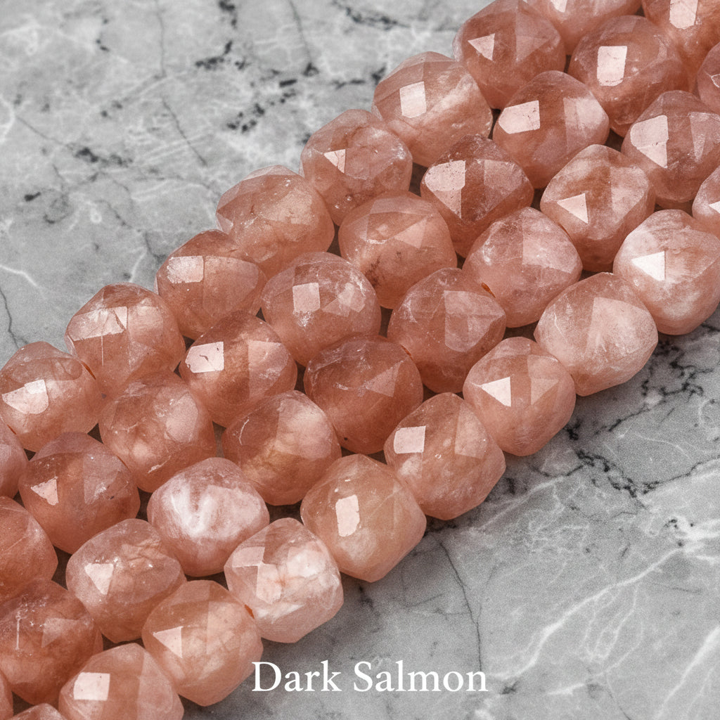 Natural Quartz — Faceted Cubes 6mm | Cadet Blue, Violet Red, Dark Salmon, Old Rose | Strand ~33 cm