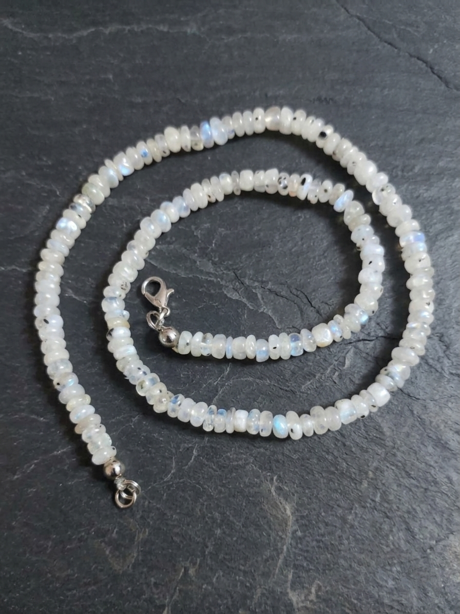 White Labradorite (Rainbow Moonstone) Necklace — Rondelle 3-5mm | 50 cm