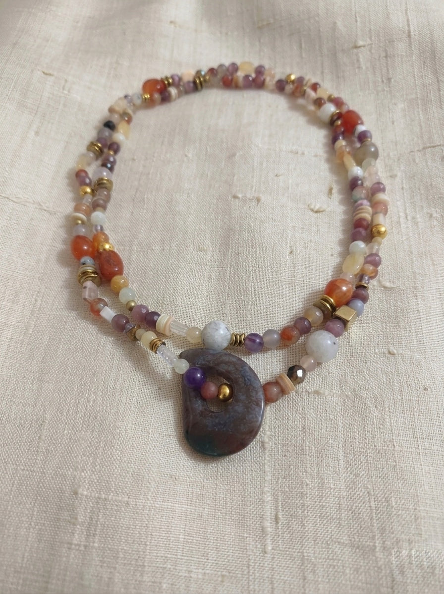 Multi Natural Stones Necklace with Jasper Pendant — Mixed Stones | 120 cm