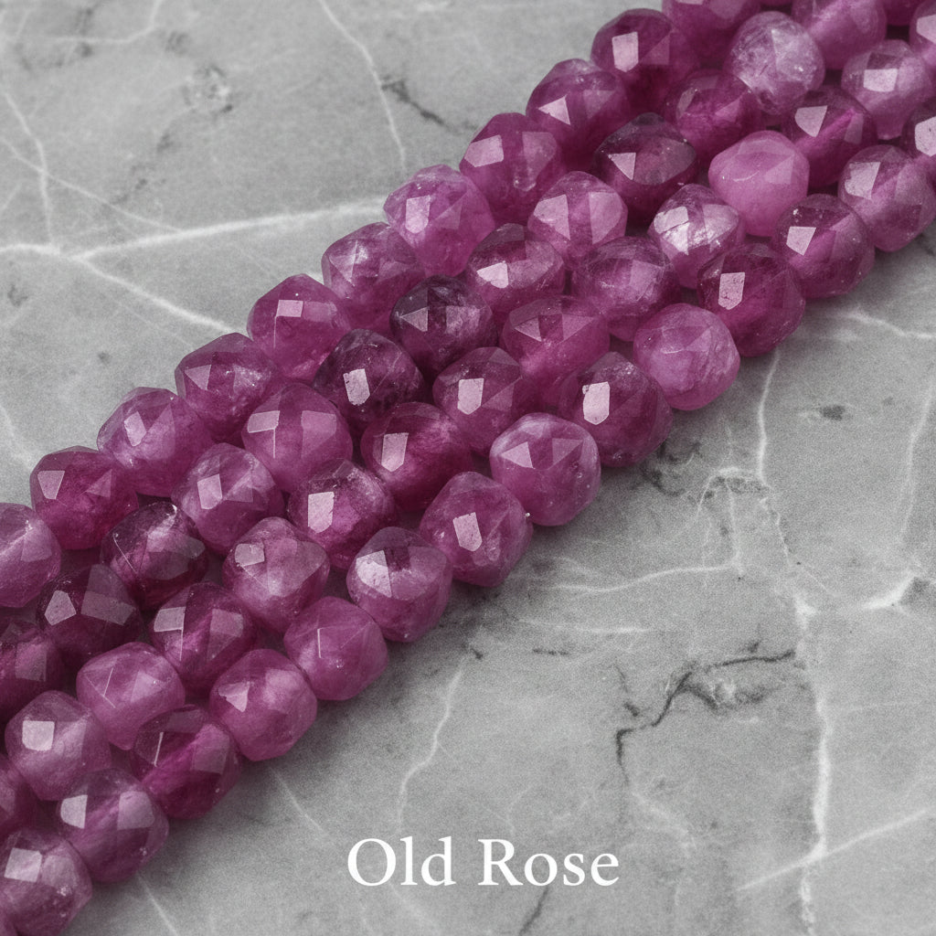 Natural Quartz — Faceted Cubes 6mm | Cadet Blue, Violet Red, Dark Salmon, Old Rose | Strand ~33 cm
