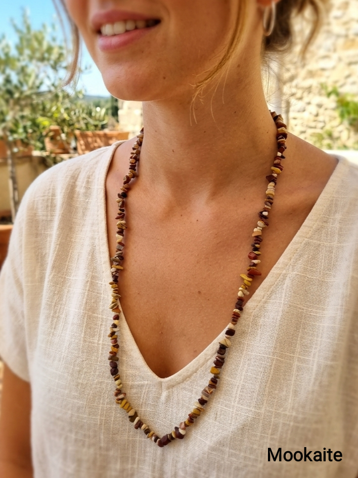 Natural Stone Chips Necklace — Turquoise, Mookaite, Obsidian and others | 80 cm