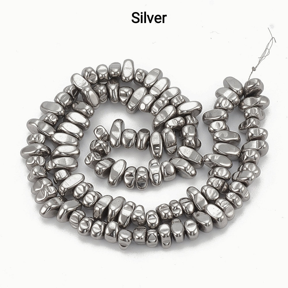 Ematite — Nuggets 4,5/10mm | Silver, Platinum, Light Gold | Filo ~38 cm