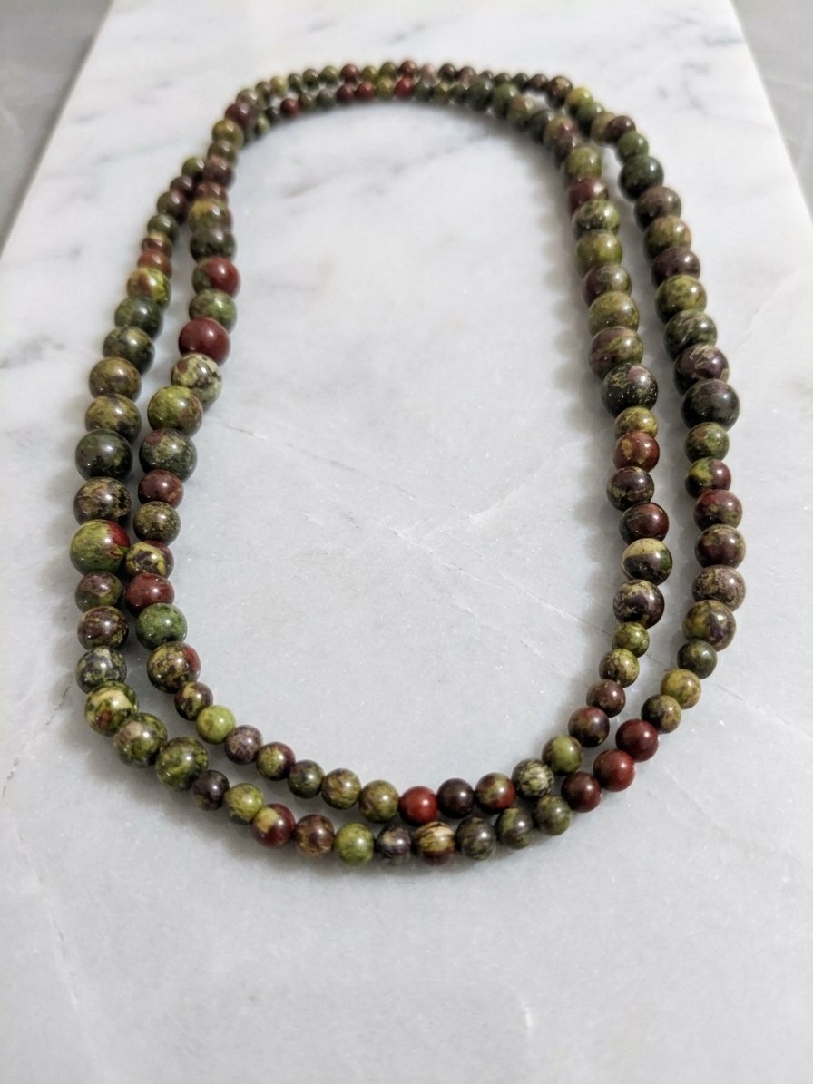 Natural Dragon Blood Jasper Mala Necklace — 4/6/8mm Beads | 85 cm
