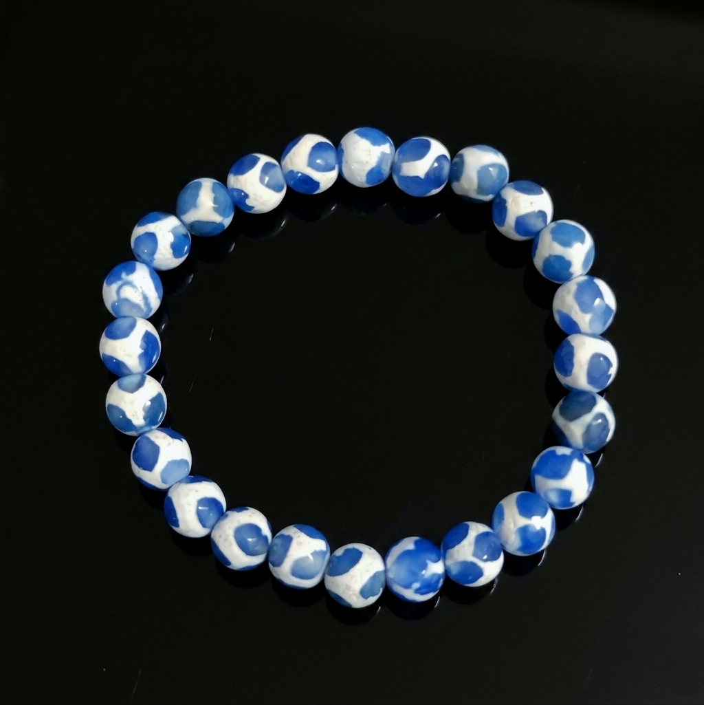 Bracciale di Agata Tibetana Dzi 3 Eye — Sfere 8mm | 18-19 cm