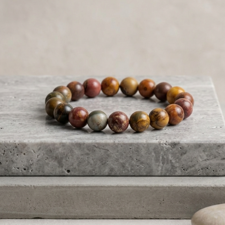 Bracciale di Diaspro Picasso — Sfere 10mm | 19-22 cm