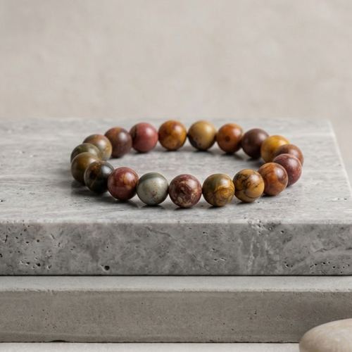 Bracciale di Diaspro Picasso — Sfere 10mm | 19-22 cm