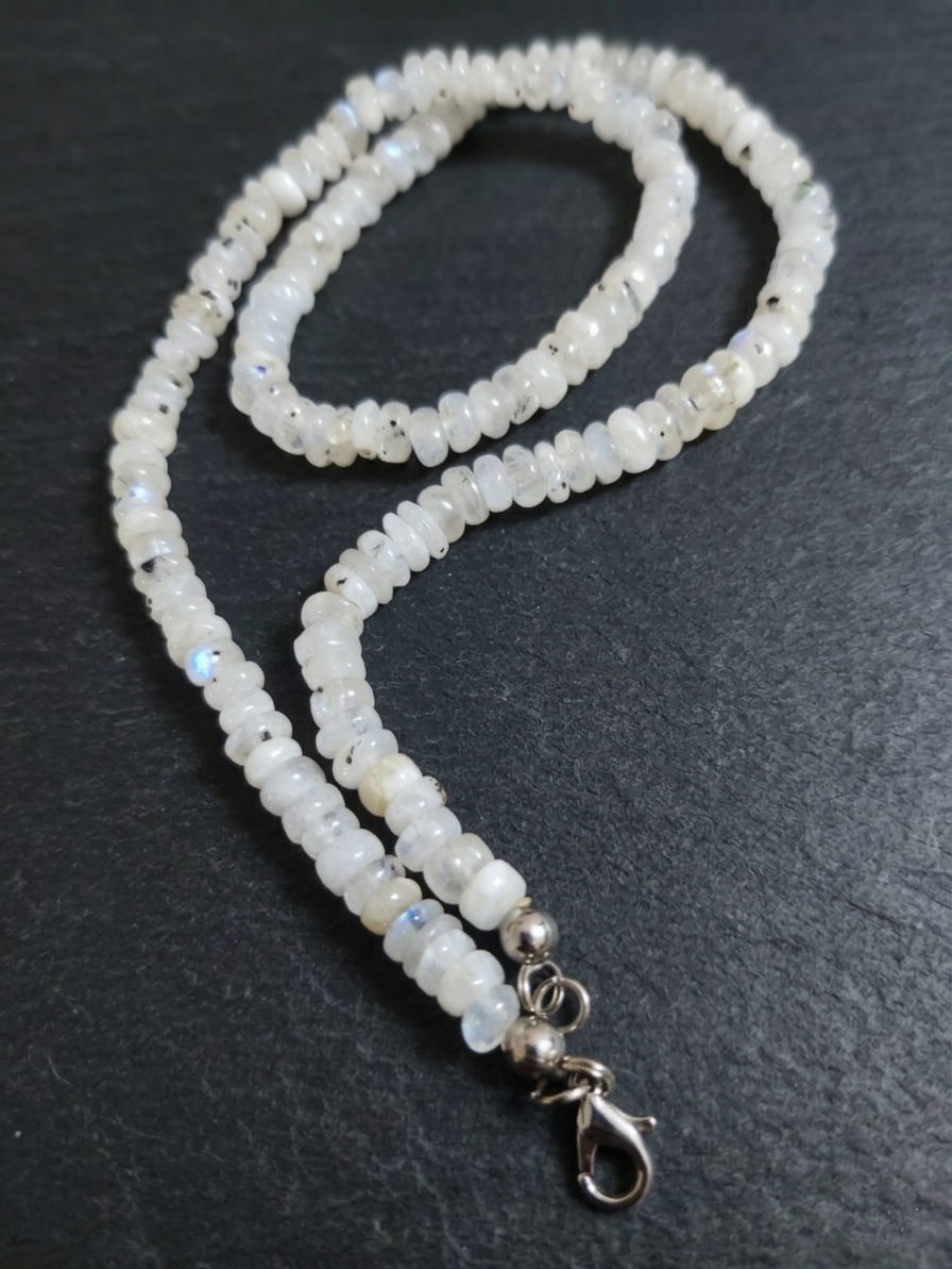 White Labradorite (Rainbow Moonstone) Necklace — Rondelle 3-5mm | 50 cm