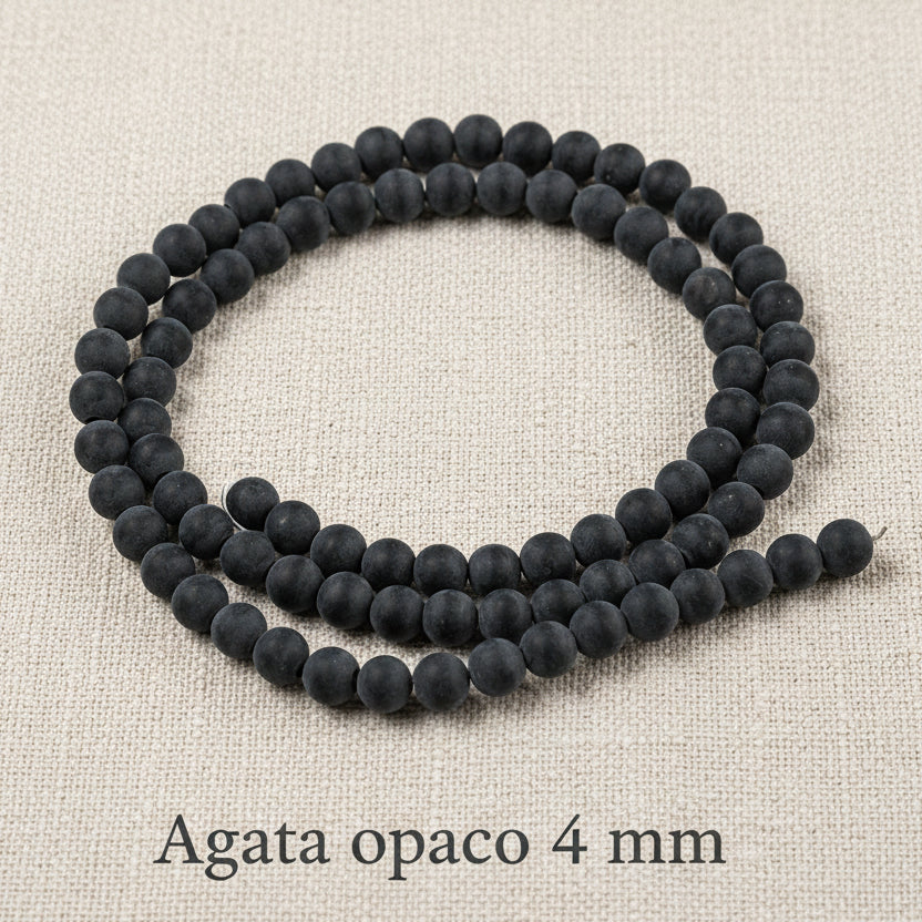 Natural Matte Black Agate — Round Beads 4/6/8mm | Strand ~38 cm