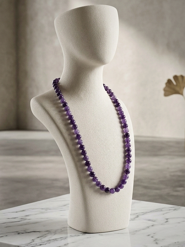 Natural Amethyst Necklace — 10mm Spheres | 75 cm
