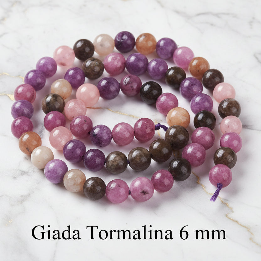 Natural Jade Tourmaline — Round Beads 6/8mm | Strand ~39 cm