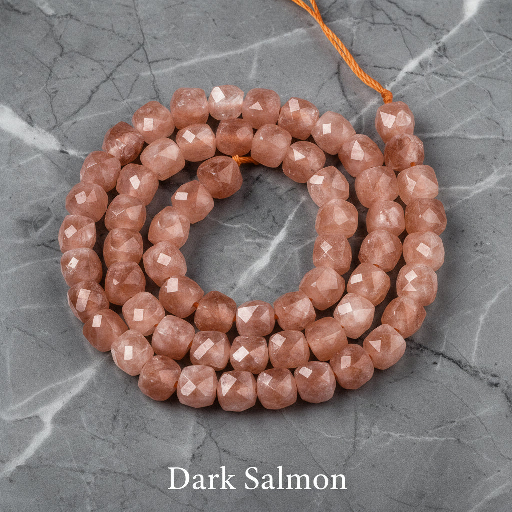 Natural Quartz — Faceted Cubes 6mm | Cadet Blue, Violet Red, Dark Salmon, Old Rose | Strand ~33 cm