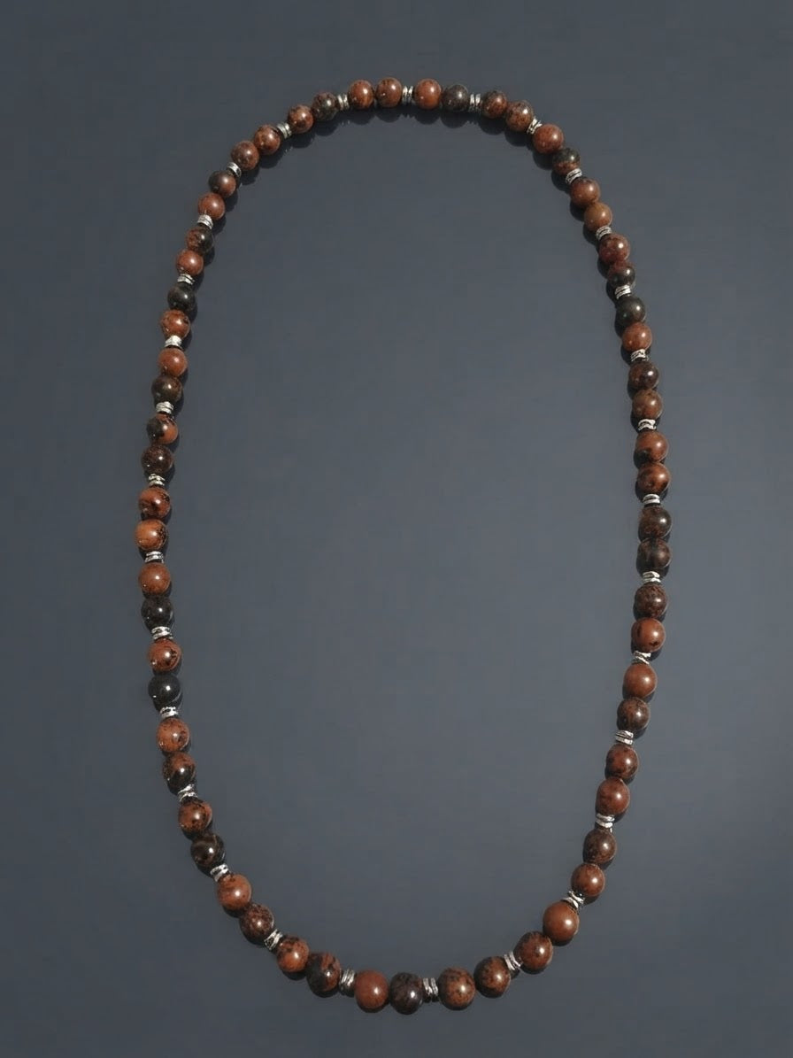 Collier mala en obsidienne acajou — Sphères de 10 mm | 75 cm