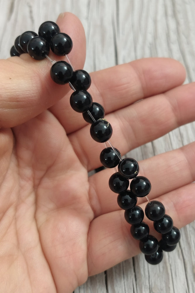 Collana di Agata Nera — Perline Tonde 8mm | 45 o 50 cm