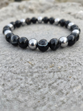Bracciale di Agata Nera ed Ematite — Sfere 8mm | 18-22 cm