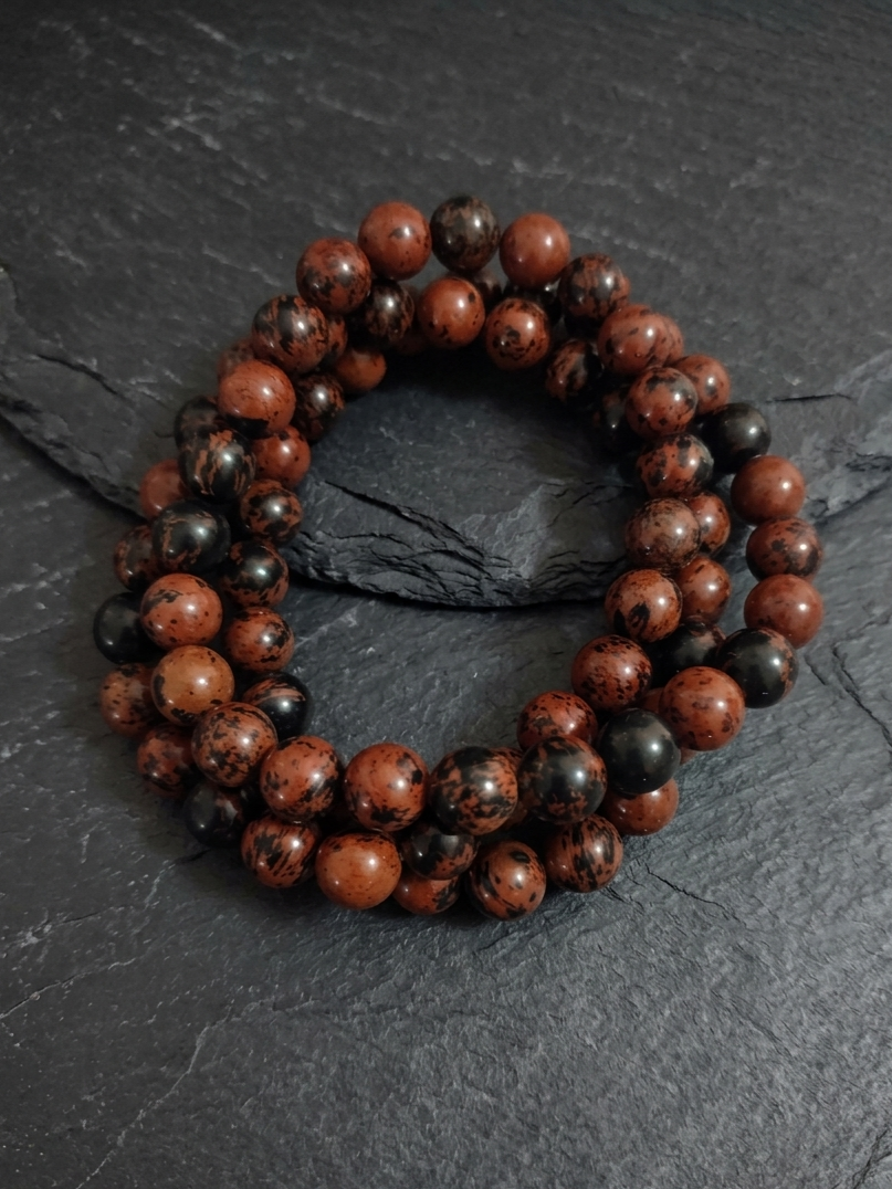 Collana Mala di Ossidiana Mogano — Sfere 10mm | 75 cm