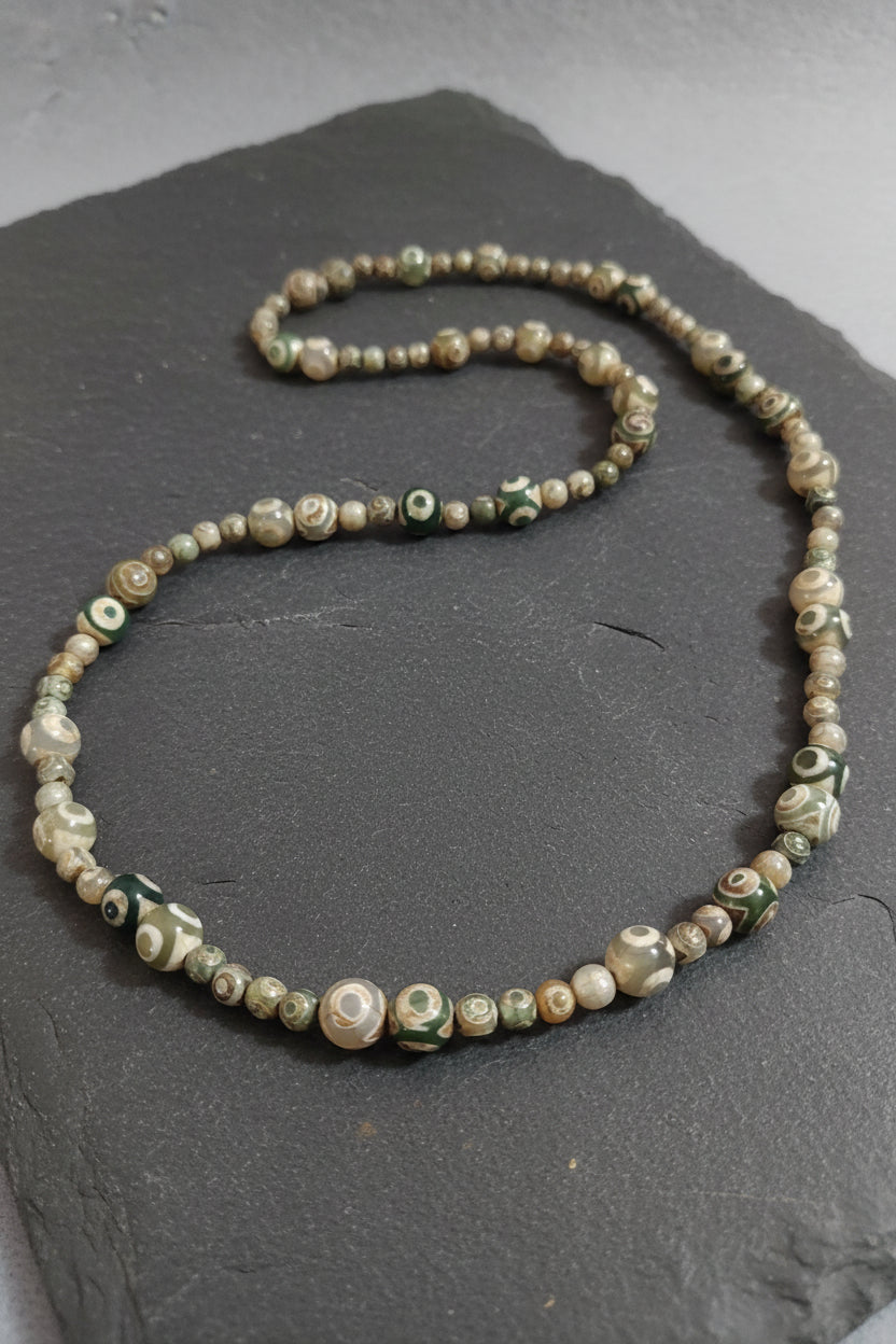 Tibetan Dzi 3 Eye Agate Mala Necklace — 6/10mm Stones | 75 cm