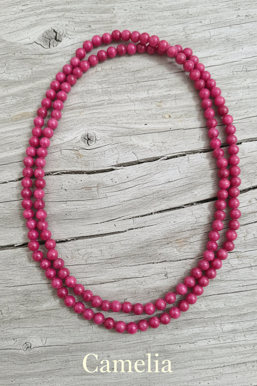Collana Lunga in Giada Naturale 100% — Sfere 8mm | Vari Colori