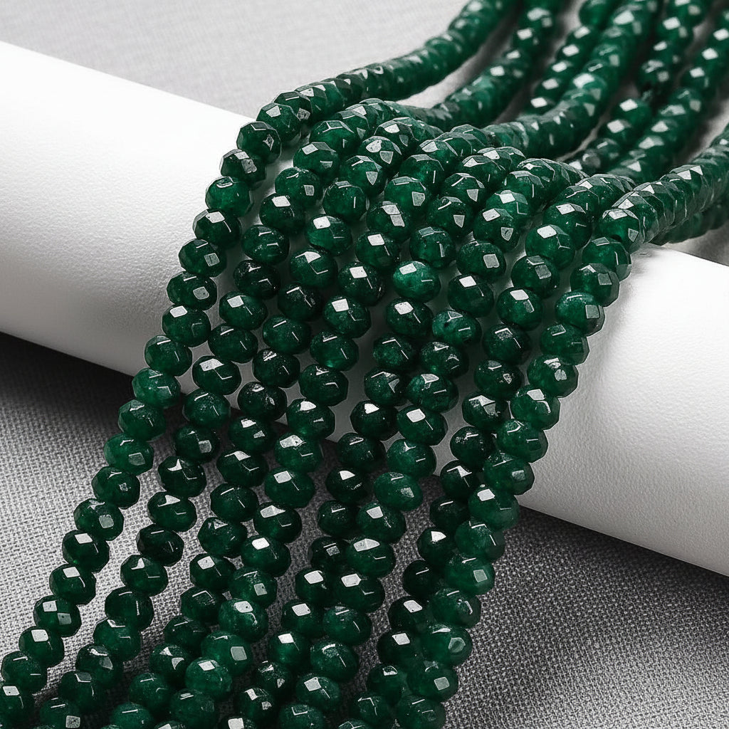 Malaysian Natural Jade — Faceted Rondelle 4x2mm | Dark Green | Strand ~36 cm