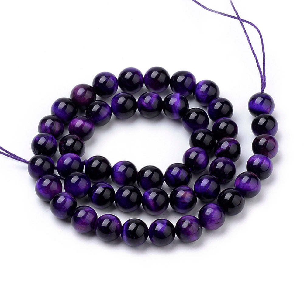 Œil de Tigre Indigo Naturel — Perles Rondes 8mm | Fil ~ 38 cm