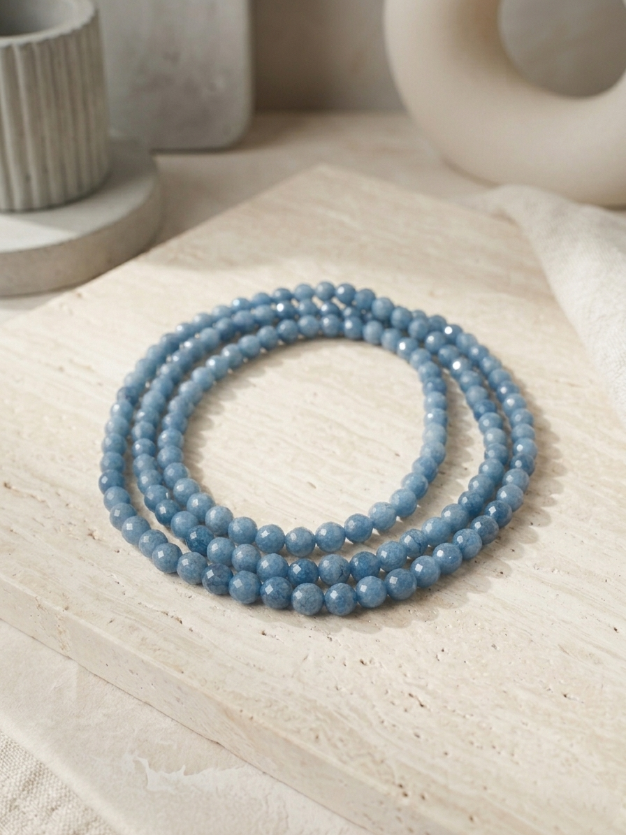 Natural Cadet Blue Jade Necklace — Faceted Beads 8mm | 110 cm