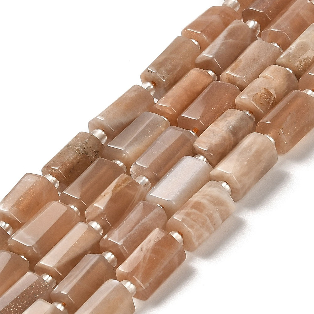 Pierre de soleil naturelle — Colonnes facettées 8,5≈11x5,5≈6,5mm | 15 pcs | Fil ~19 cm